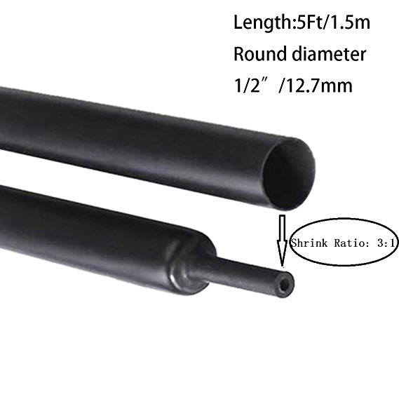 5 Feet 1/2 Inch Heat Shrink Tubing 3:1 Adhesive-Lined Heat Shrinkable Tube Waterproof Insulation Sealing DIY by Purple-fox Black Dia(12.7mm (1/2"))
