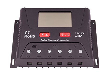 HQST 30 Amp PWM Solar Panel Regulator Charge Controller with LCD Display and USB Port