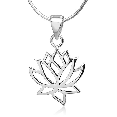 925 Sterling Silver Open Woman Lotus Flower Pendant Necklace Italian Silver Chain 18 inches