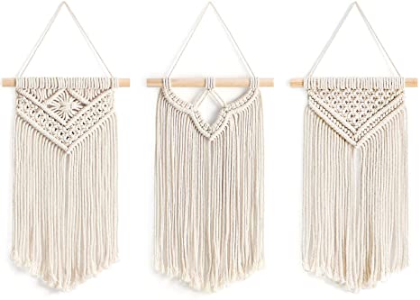 Mkono Small Macrame Wall Hanging, 3 Pack Art Woven Wall Decor Boho Chic Home Decoration for Apartment Bedroom Living Room Gallery, 8" Wx 14" L