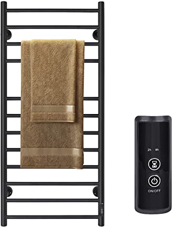 JSLOVE Towel Warmer 4 Bars Wall Mounted Heated Towel Racks for Bathroom, Stainless Steel Hot Towel Rack with Timer (12 Bars-Matte Black)