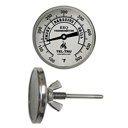 Tel-Tru BQ225 Barbecue Thermometer, 2 inch Aluminum dial, 2.5 inch stem, 100/500°F