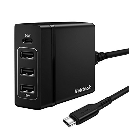 Nekteck [USB-IF Certified] USB C Charger, 4-port 72W USB Wall Charger with Type-C 60W Power Delivery PD Charger Station for 2017 MacBook Pro, Pixel 2/Pixel/Pixel XL Galaxy Note 8/S8/S9 Plus, Black …