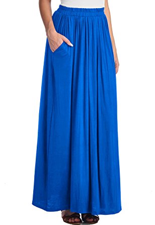 LeggingsQueen Women's Rayon Spandex Layered Maxi Skirt with Pockets