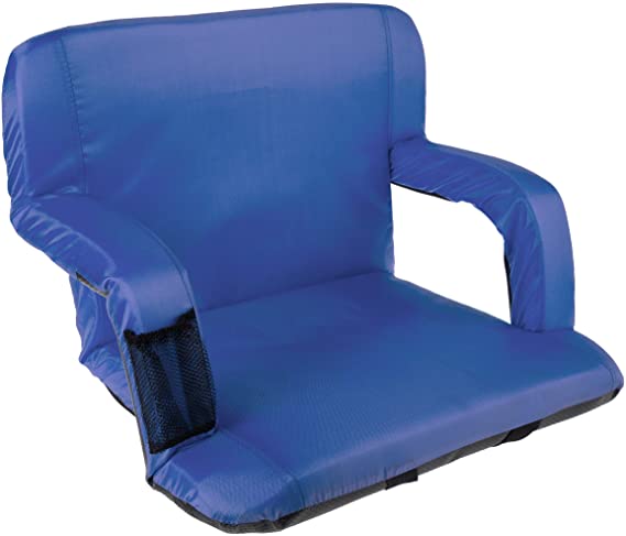 Home-Complete HC-3002-BLUE Wide Stadium Seat Chair Bleacher Cushion with Padded Back Support, Armrests and Portable Carry Straps, Blue