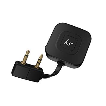 KitSound Bluetooth Airline Adaptor 2, Airplane Flight Music Transmitter Receiver for Wireless Headphones, Connect to Single and Double Plane Jacks - Black