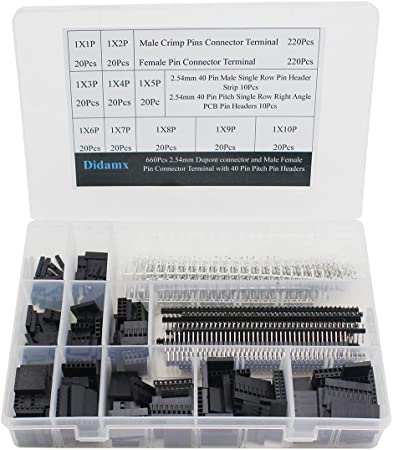 Didamx 660Pcs 1-10P Connector Housing and Male Female Pin Connector Terminal with 2.54mm Pitch 40 Pin Single Row Pin Headers Pin Headers