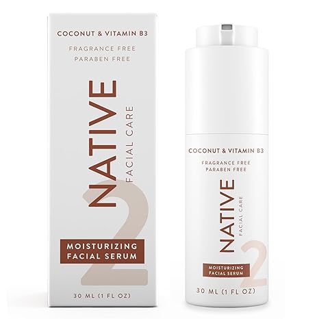 Native Moisturizing Facial Serum, Hydrating Serum with Coconut and Vitamin B3, Revitalize and Repair Your Skin, Fragrance-Free, 30ml, 1 fl oz