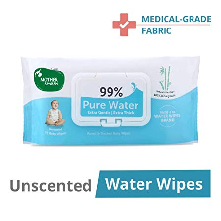 Mother Sparsh 99% Water Wipes (72 Unscented Baby Wipes) - Super Thick Fabric
