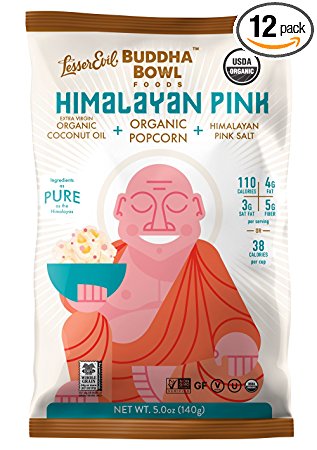 LesserEvil Buddha Bowl Organic Popcorn, Himalayan Pink, 5.0 Ounce (Pack of 12)