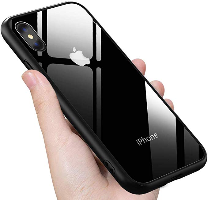 OCYCLONE Clear iPhone Xs Max Case, [Tempered Glass Back] Hybrid Crystal Clear with Soft Black TPU Bumper Cover Shockproof Thin Slim Protective Phone Case for iPhone Xs Max 6.5" - Black