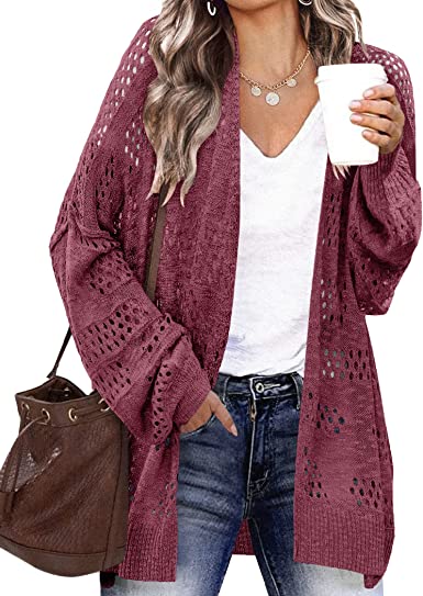 Dellytop Womens Crochet Cardigan Sweater - Boho Solid Color Oversized Summer Open Front Outwear