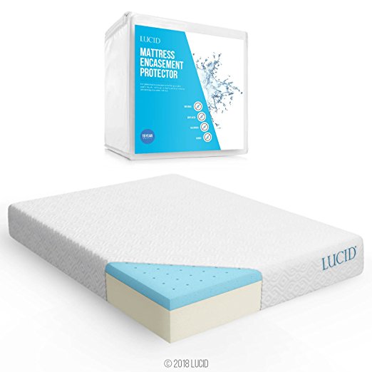 LUCID 10 Inch Gel Memory Foam Mattress with LUCID Encasement Mattress Protector - Queen