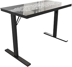 Flash Furniture Shan 43" Commercial Grade Gaming Desk with LED Lights - Black Steel Frame - Tempered Glass Desktop - Home or Office Computer Table - Wired LED Remote