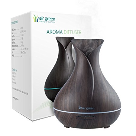 Air Green Aroma Diffuser - Cool Mist Ultrasonic Ionizer Aromatherapy Essential Oil Diffuser with Color Changing LED Lights , 6-Settings, 400ml – Quiet, Auto Shut Off - for Home, Yoga, Office, Spa