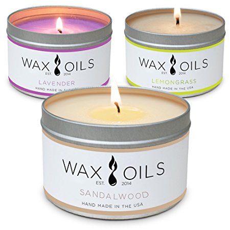 Scented Candles (Lavender, Lemongrass and Sandalwood) Soy Wax Aromatherapy, 8oz (Pack of 3)