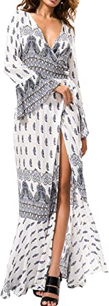 R.Vivimos Womens Summer Long Sleeve Cardigan Sexy Maxi Dresses