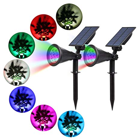 T-SUN Solar Spotlights, 7 LED Outdoor Color Changing Wall Light, 180° Adjustable Auto-on/Off Solar Lights for Patio, Yard, Garden, Driveway, Stairs, Pool Area(2 Pack)