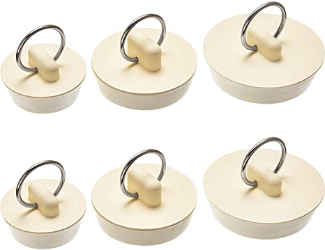 Hicarer 6 Pieces Rubber Sink Stopper Set Drain Stopper Plug with Hanging Ring for Bathtub, Kitchen and Bathroom, 3 Sizes, White