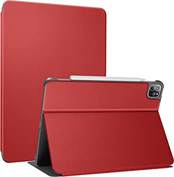 Soke Case for New iPad Pro 11 2021, Lightweight Premium Leather Folio Stand Case [2nd Gen Apple Pencil Charging   Auto Wake/Sleep], Hard PC Back Cover for Apple iPad Pro 11 Inch(Red)