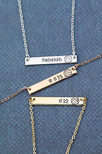 Volleyball Player Gift Bar Jewelry - DII QQQ - Necklace Ball Team Coaches Gift Handstamped Layering Skinny Graduation - 33mm x 5mm - Fast 1 Day Shipping