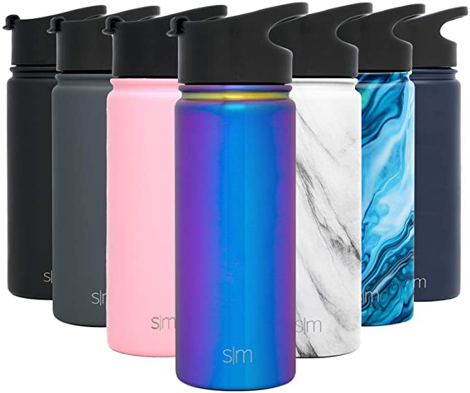 Simple Modern 18 Ounce Summit Sports Water Bottle - Travel Mug Stainless Steel Tumbler Flask  2 Lids - Wide Mouth Double Wall Vacuum Insulated Leakproof -Prism