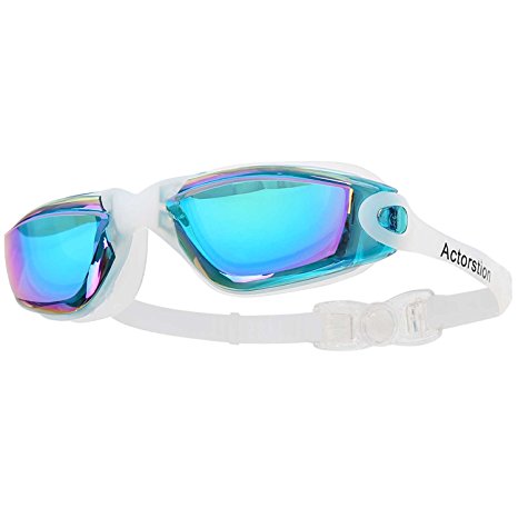 Actorstion Mirrored Swim Goggles Soft and Comfortable - Anti-Fog UV Protection, Best Tinted Swimming Goggles with Case - Aqua Sphere, or Ispeed - Adult Men or Women, Premium Quality