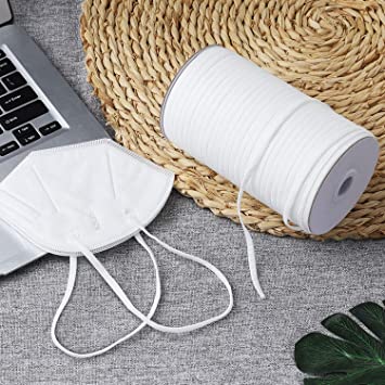 160 Yard inch Wide Elastic Cord Band Knitted High Sewing Elastic String Rope for Crafts DIY Masks Ear Band Earloop Sewing (160 Yards Length 5mm Width White)