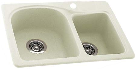 Swanstone KS03322DB.018 Solid Surface 1-Hole Dual Mount Double-Bowl Kitchen Sink, 33-in L X 22-in H X 9-in H, Bisque