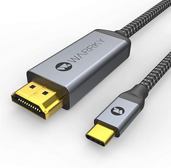 WARRKY 4K USB C to HDMI Cable [24K Gold-Plated, Ultra Fast] Type C to HDMI Cable Thunderbolt 3 Compatible with MacBook Pro, iMac, Dell XPS 15/13, Galaxy S10/S9/S8 and More Home Office Helper