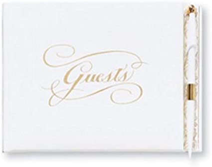 C.R. Gibson White and Gold Guest Book For 500 Guests, Pen Included 9.75'' W x 7'' H