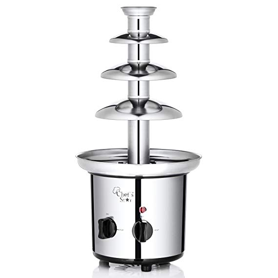 Chef's Star Electric 3-Tier Stainless Steel Chocolate Fountain, Silver