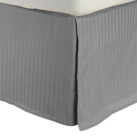 Egyptian Cotton 300 Thread Count Queen Bed Skirt Stripe, Grey