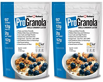 ProGranola 12g Protein Cereal Vanilla Cinn (Paleo : Low Net Carb : Gluten Free : Grain Free) (2 Pack)