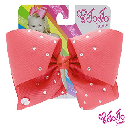 JoJo Siwa Signature Collection Hair Bow with Rhinestones - Coral With Sticker Patch Set Included
