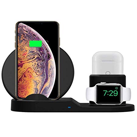 3 In1 Wireless Fast Charger Stand Compatible For IWatch Series 4/3/2/1, AirPods ,Wireless Charging Station Pad For IPhone Xs/X Max/XR/X/8/8Plus/7/7 Plus /6S /6S Plus IPad ,All Wireless Charging Phones