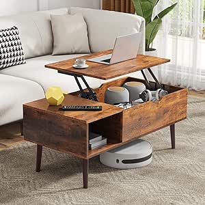 Coffee Table, Lift Top Coffee Tables for Living Room, Small Modern Wooden Center Tables with Storage Shelf and Hidden Compartment