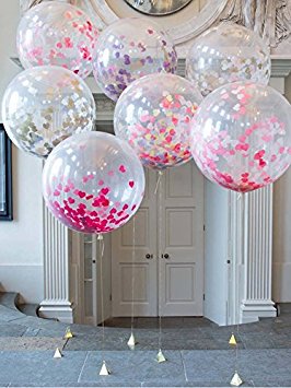 36" Confetti Balloon Jumbo Latex Balloon paper balloons Crepe Paper Filled with Multicolor Confetti for Wedding or Party Decorative (5 Pcs)