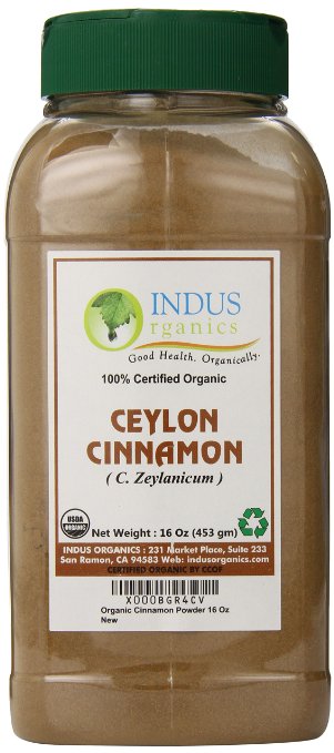 Indus Organic Ceylon Cinnamon Powder 1 Lb Jar Premium Grade Freshly Packed in New Ergonomic Design