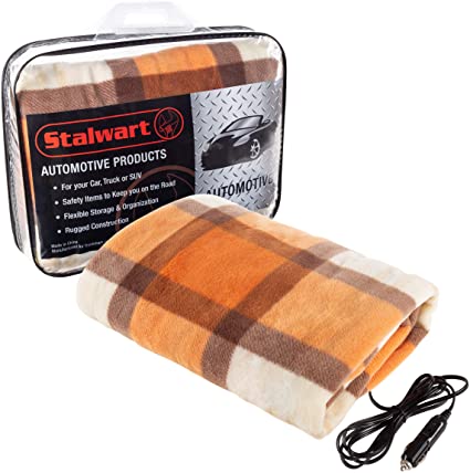 Stalwart 75-BP1011 Electric Blanket-Heated 12V Polar Fleece Travel Throw for Car, Truck & RV-for Cold Weather, Tailgating & Emergency Kit (Orange)
