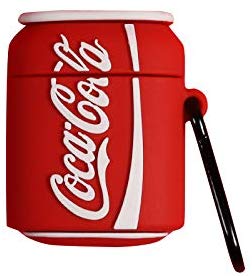 Ultra Thick Soft Silicone Cocacola Case with Bag Hook for Apple Airpods 1 2 Wireless Earbuds Red White Coke Coca Cola Can Bottle Cool Creative Unique Fun Funny Street Fashion Boys Girls Men Guys