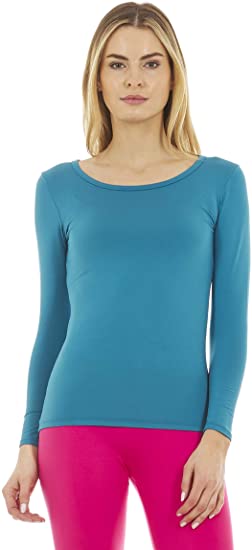 Thermajane Women's Ultra Soft Scoop Neck Thermal Underwear Shirt Long Johns Top with Fleece Lined