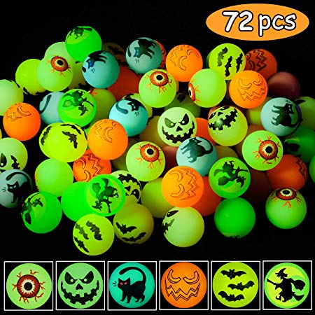 Halloween Theme designs Bouncing Balls - Glow in The Dark Bouncy Party Favors Supplies for Kids, Trick or Treating Goodie - 72 pcs