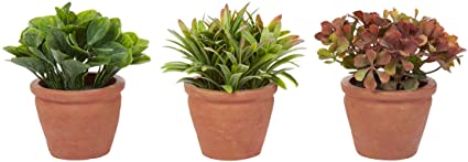 Pure Garden Artificial 6" Tall Greenery Arrangement House Plants Round Set of 3, Decorative Faux Indoor Ornamental Potted Foliage