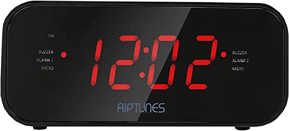Riptunes Digital Alarm Clock Radio AM FM Dual Alarm, Big Snooze, Wake up to Alarm Buzzer or Radio, Dimmable, 1-16 Adjustable Levels of Volume, Backup Clock, Aux in Port, Easy to Set WAR120K Black