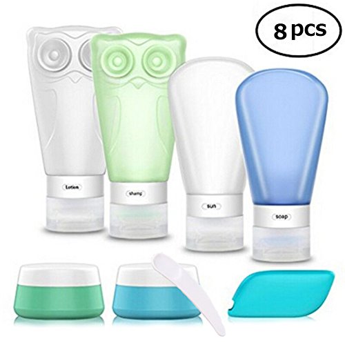 Rockrok Travel Bottles, Leakproof Toiletry Bottles Squeezable Travel Containers with Silicone Cream Jar for Makeup, Shampoo, Lotion, Conditioner, Sunblock ( Pack of 8 )