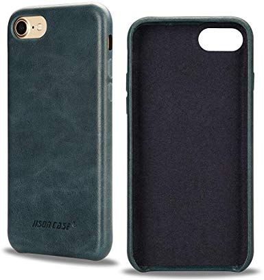 JISONCASE iPhone 7 Case Genuine Leather Hard Back Case Slim Fit Protective Cover Snap on Case for iPhone 7 [Midnight Blue]-JS-IP7-02A40