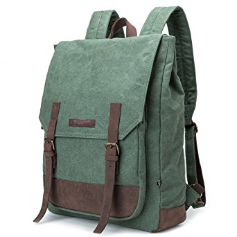 BUG Leather Canvas Backpack, 2 Way to Carry-Coral Green