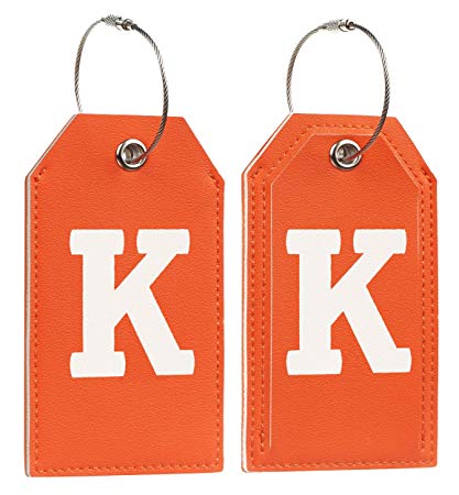 Initial Letter Luggage Tag 2 Pack with Full Privacy Cover and Travel Bag Tag Orange by Toughergun (K)