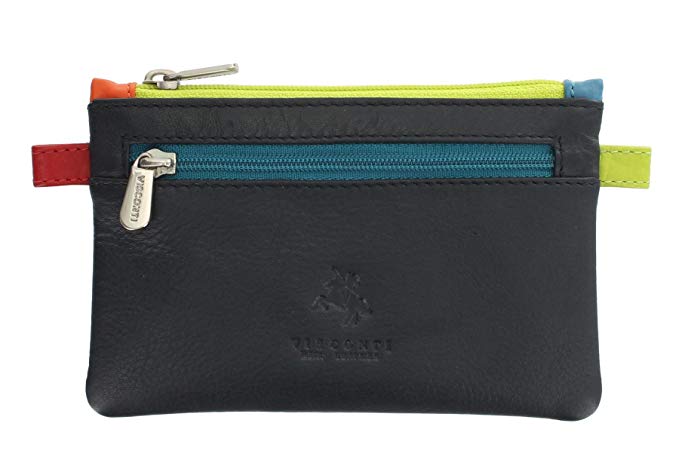 Visconti Leather Zip Top CORA Coin Purse With Keyring CP2 Navy Multi